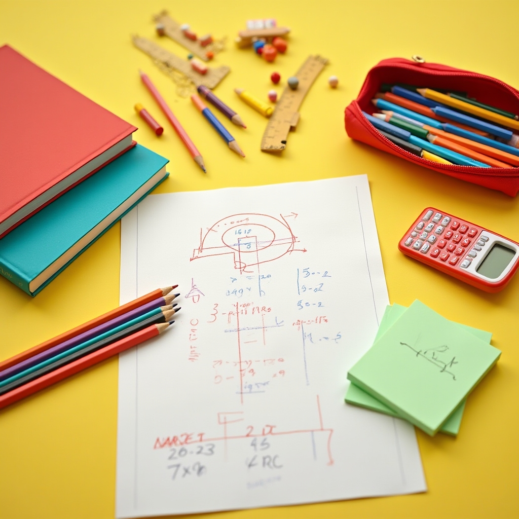 Colorful primary school learning materials and books