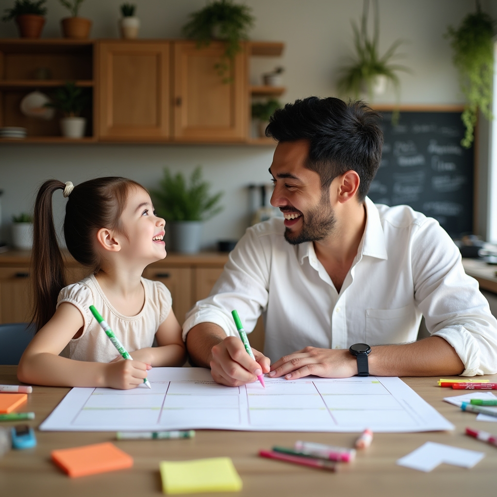 Parent and child planning a weekly study routine together